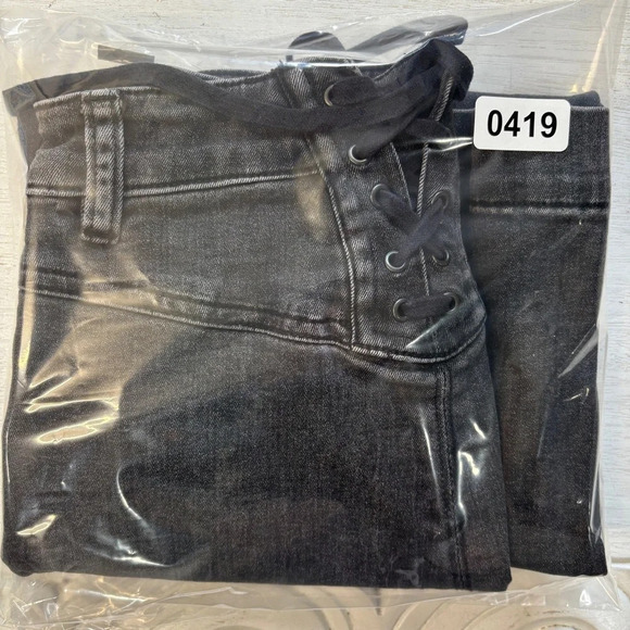 Free People CRVY Laced Back Crop Jeans Wide Leg 24 Black - Picture 8 of 8